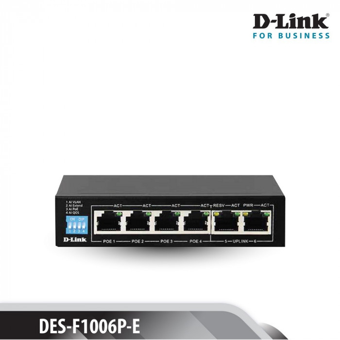 Switch D-Link 6 cổng 10/100M với 4 Cổng PoE - (DES-F1006P)