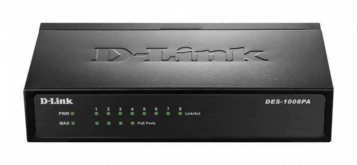 Switch D-Link 8 cổng 10/100M với 4 Cổng PoE - (DES-1008PA)
