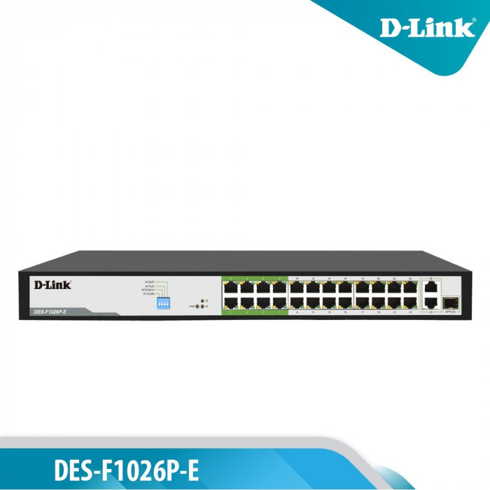 Switch D-Link 24 cổng 10/100M với 24 Cổng PoE - (DES-F1026P-E)