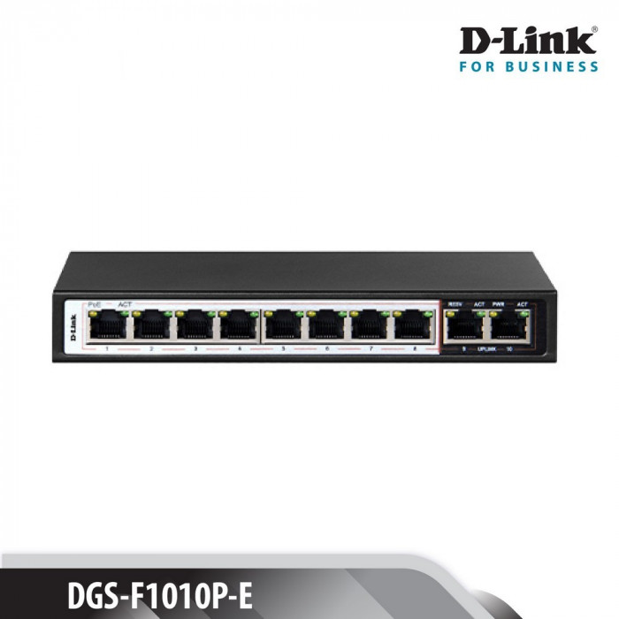 Giga Switch D-Link 8 cổng PoE 10/100/1000 Mbps RJ45 - (DGS-F1010P)