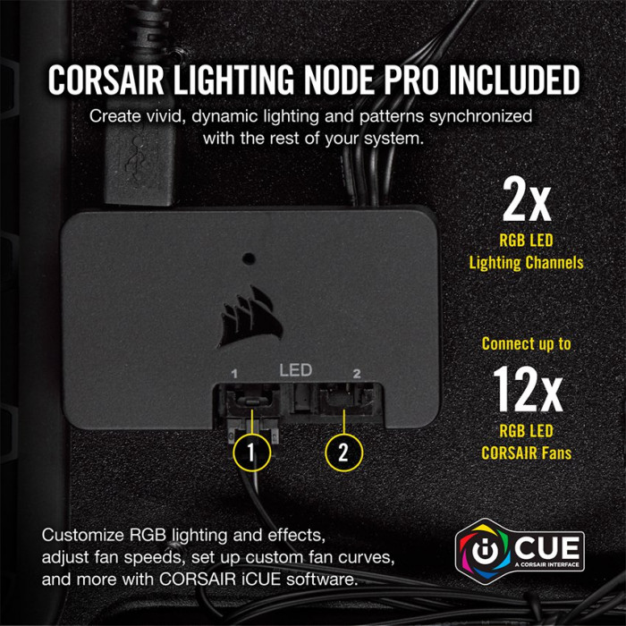 Bộ 3 quạt máy tính 120mm Corsair LL120 RGB kèm Node PRO - Black