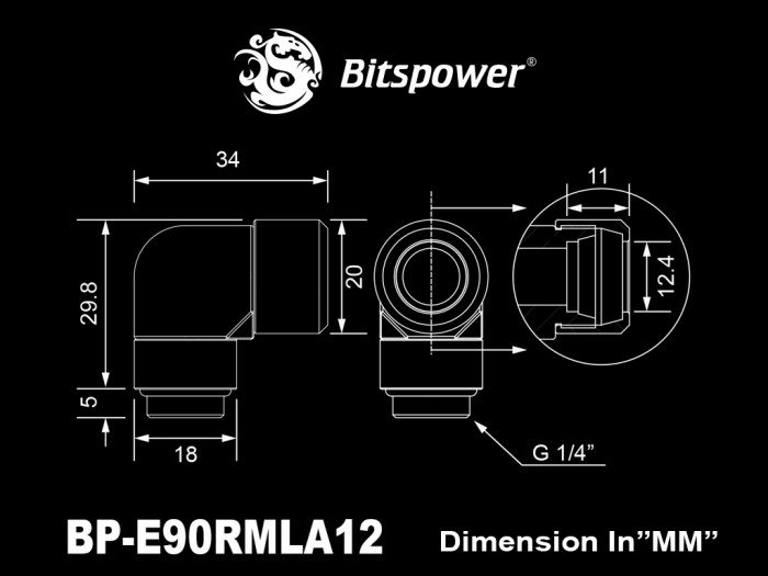 Bitspower Fitting Nối Góc 90 Cắm Ống OD12MM V2 (Silver)