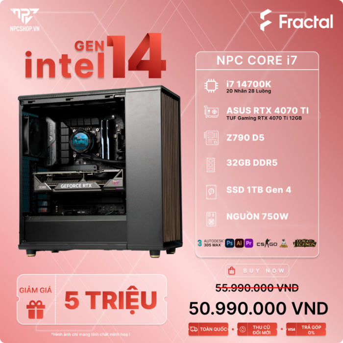 NPC PC CORE i7 14700K| Z790 | 32G DDR5 |RTX 4070Ti 12GB| FRACTAL DESIGN NORTH