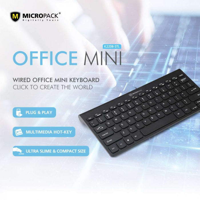 Bàn phím có dây MicroPack OFFICE MINI K2208STL Black