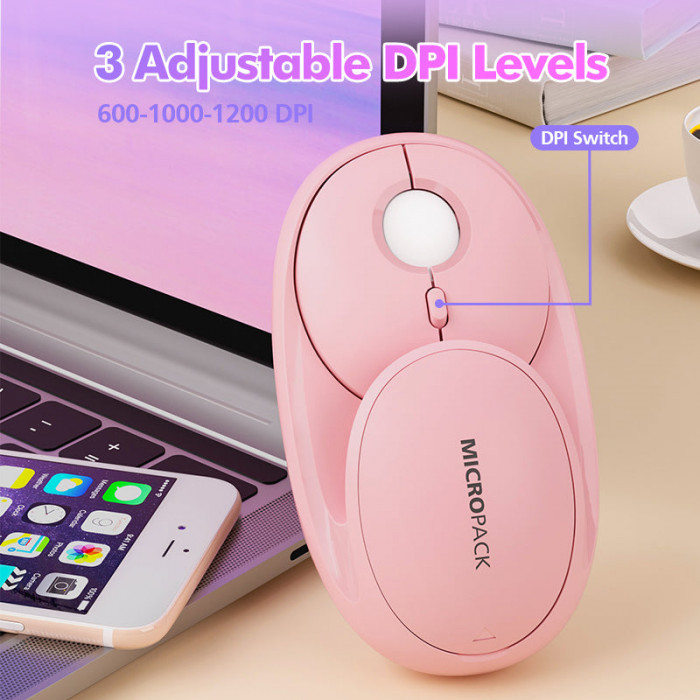 Chuột không dây MicroPack SPEED GLASS MP-720C Pink