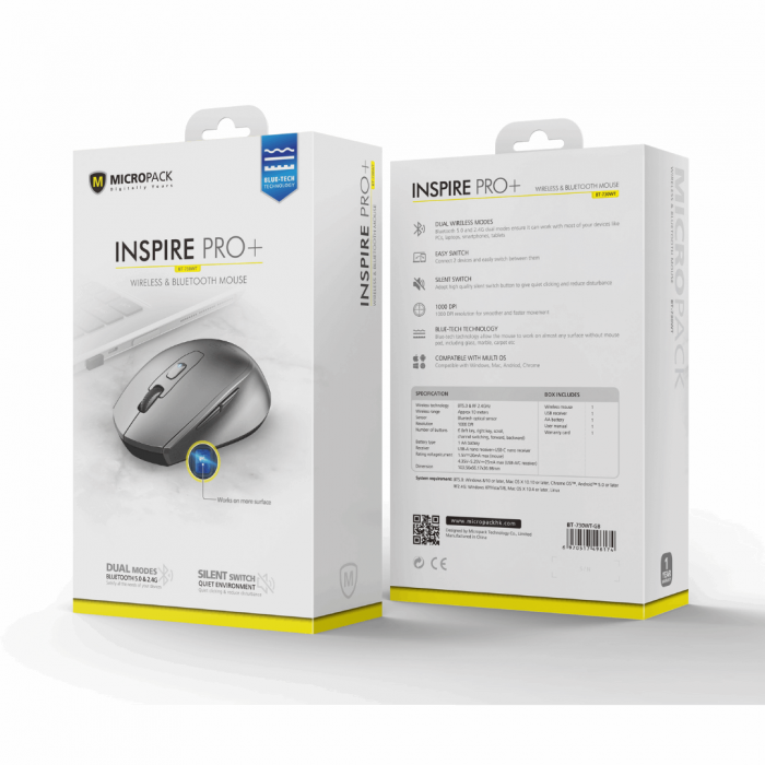 Chuột không dây MicroPack INSPIRE PRO+ MP-730WT Grey Black