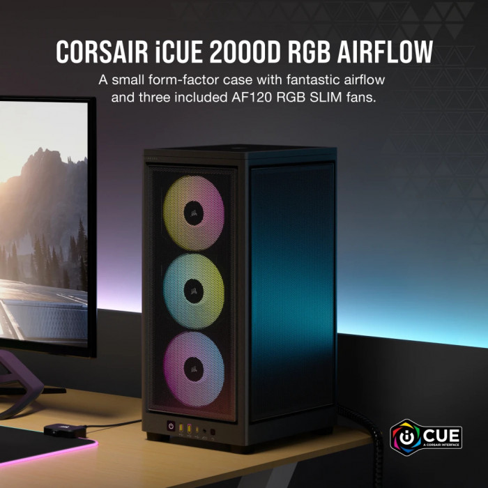 CASE Corsair 2000D RGB AIRFLOW Mini-ITX PC Case – Black