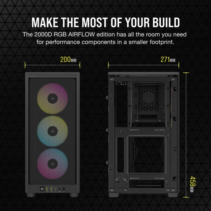 CASE Corsair 2000D RGB AIRFLOW Mini-ITX PC Case – Black