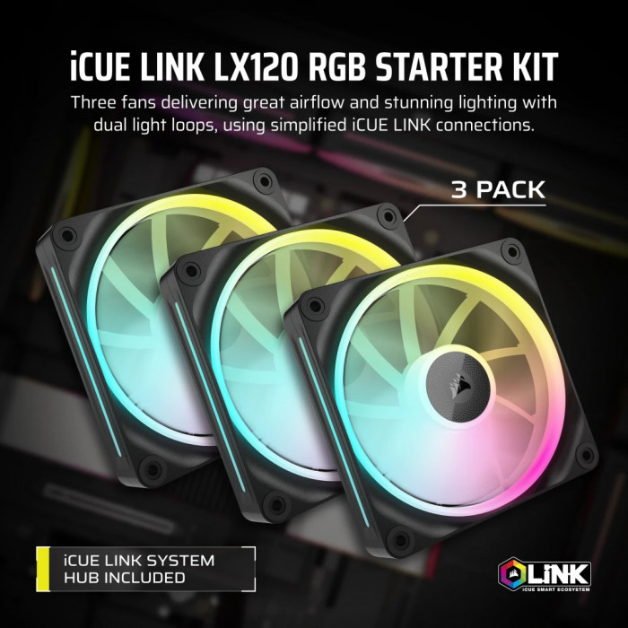 Bộ 3 Quạt  Corsair iCUE LINK LX120 RGB Black