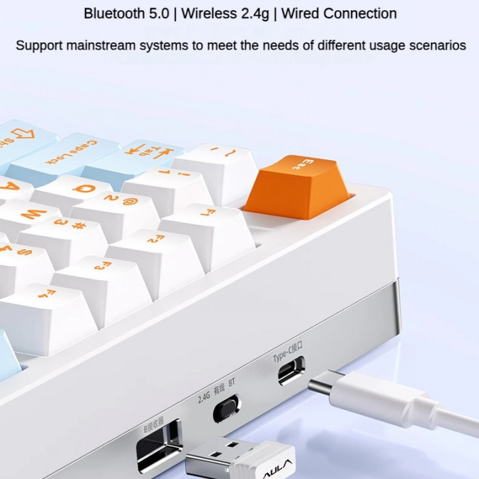 Bàn phím cơ AULA 3 MODE M75 (Xanh+trắng+cam/ Crescent switch)