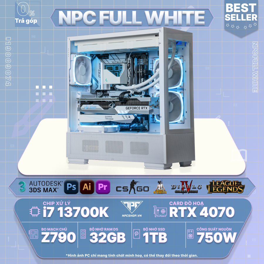 NPC PC FULL WHITE (i7-13700K/32GB RAM/1TB SSD/VGA RTX 4070/Tản nhiệt AIO LT720)